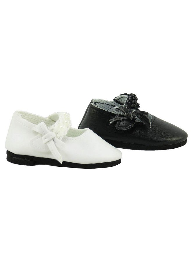 American Fashion World - Black And White Pearl Flats For 18 Inch Dolls 2 Pack Premium Quality & Trendy Design Dolls Shoes Shoe Fashion For Dolls For Popular Brands - Image 1
