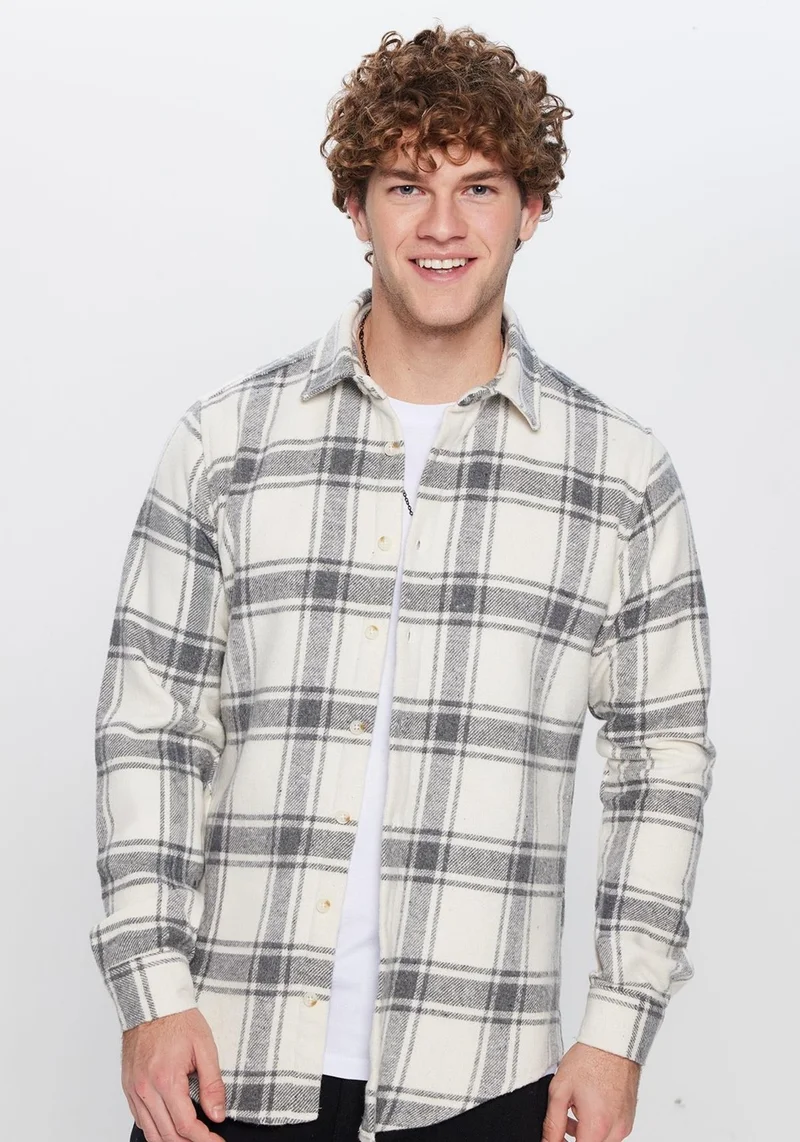 Tudors Men's Slim Fit Slim Fit Lumberjack Button-down Collar Checkered Winter Shirt