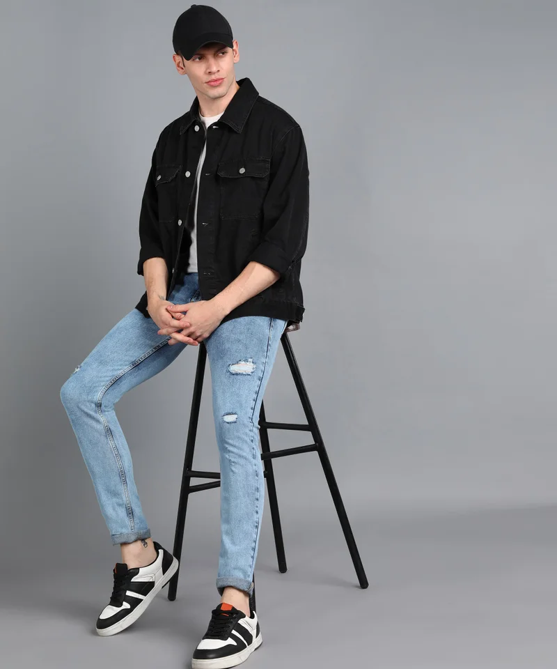 Urbano Fashion  Urbano Fashion Men's Sky Blue Slim Fit Washed Mild Distressed/Torn Jeans Stretchable for Men | Best Price UAE