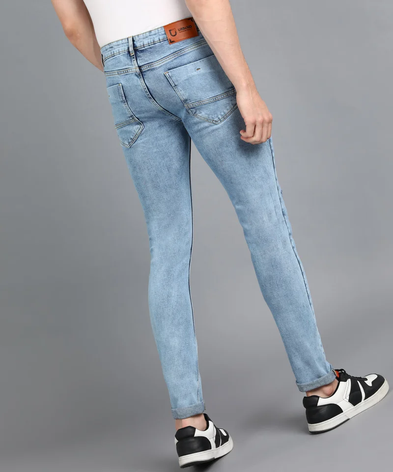 Urbano Fashion  Urbano Fashion Men's Sky Blue Slim Fit Washed Mild Distressed/Torn Jeans Stretchable for Men | Best Price UAE