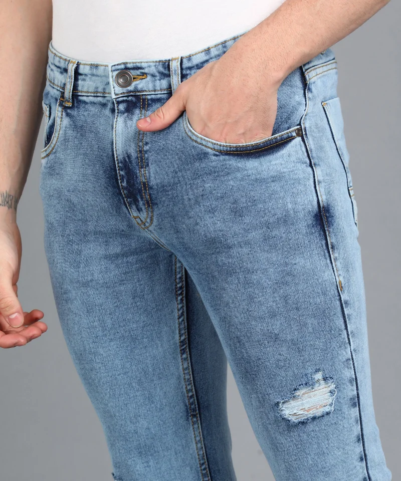 Urbano Fashion  Urbano Fashion Men's Sky Blue Slim Fit Washed Mild Distressed/Torn Jeans Stretchable for Men | Best Price UAE