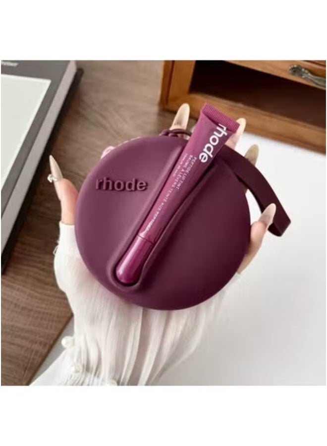 rhode Lipstick Holder Bag Coin Purse – Compact Lipstick Organizer with Toast Ribbon Design (Dark Purple) – Travel-Friendly Cosmetic Storage Pouch for Lip Gloss, Coins & Small Essentials – Elegant, Lightweight, Durable Mini Makeup Pouch for Women - Image 1