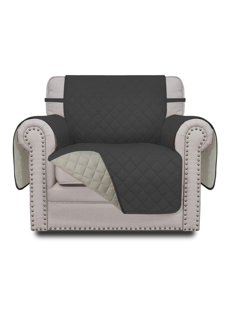 كي واي دي الأريكة غطاء 1 مقعد كرسي صغير واحد الأريكة غطاء زلق خالي من التجاعيد قابلة للعكس الأريكة غطاء مقاوم للمياه الأريكة غطاء أثاث حامي غطاء مع أشرطة مرنة رمادي داكن - Image 1