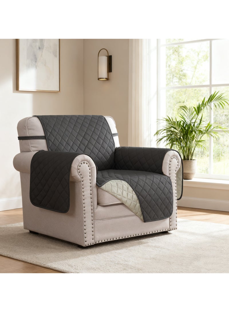 كي واي دي الأريكة غطاء 1 مقعد كرسي صغير واحد الأريكة غطاء زلق خالي من التجاعيد قابلة للعكس الأريكة غطاء مقاوم للمياه الأريكة غطاء أثاث حامي غطاء مع أشرطة مرنة رمادي داكن - Image 2