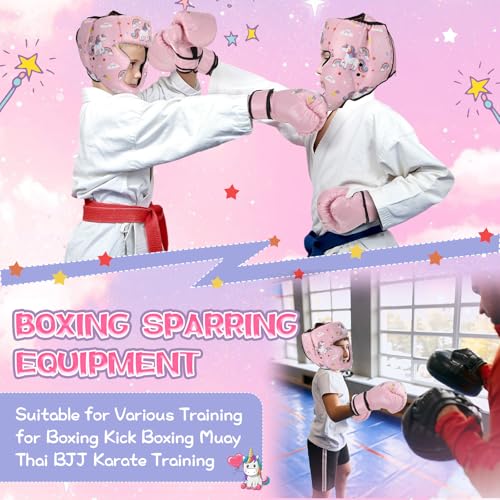 Arrowbash Boxing Headgear and Gloves Set for Kids 6oz Pink Unicorn Boxing Gloves and Wrestling Headgear Sparring Equipment for Boxing Kickboxing Muay Thai BJJ Karate Training - Image 4