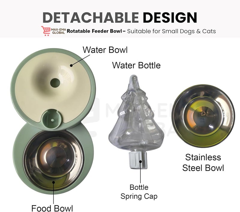 MAX-EMA GLOBAL MAX-EMA Rotatable Dog Cat Feeder & Water Dispenser Set 500ml Pet Food Dispenser + 1 Auto Gravity Water Bottle Automatic Pet Feeder For Cats & Dogs Dog Food Bowl Cat Water Bowl For Pets (Green) - Image 3