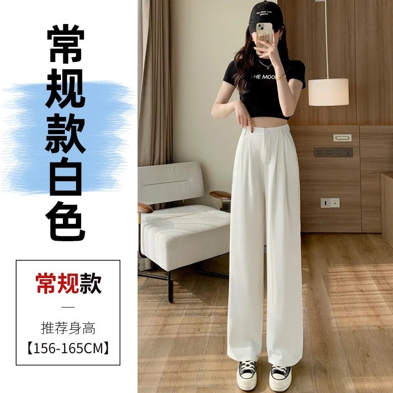 Womens 145cm Short Dwarf Suit Bell Bottoms 150cm Tall Wearing Thin Summer Nine-point Draped Ice Silk Xs Black regular  - Image 3
