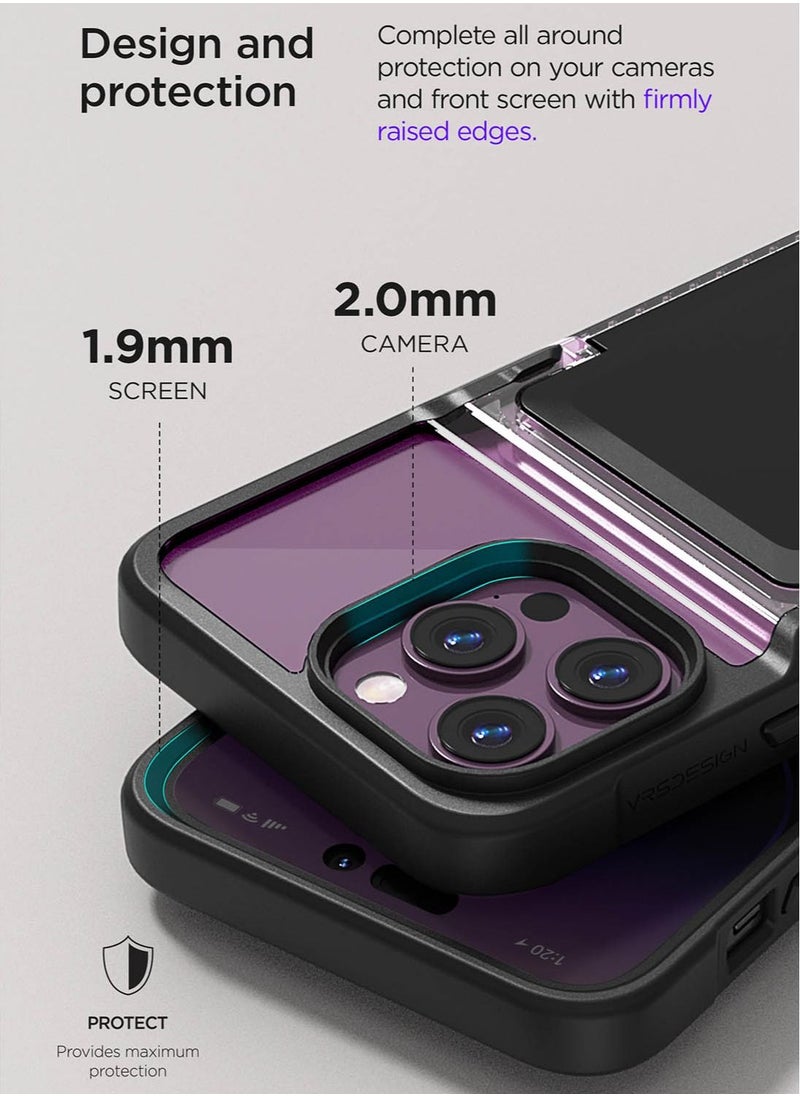 VRS Design Neo Flip iPhone 14 Pro MAX Case Cover Wallet with Semi Automatic Snap Door Credit Card Holder Slot [2 Cards] - Matte Black  - Image 4
