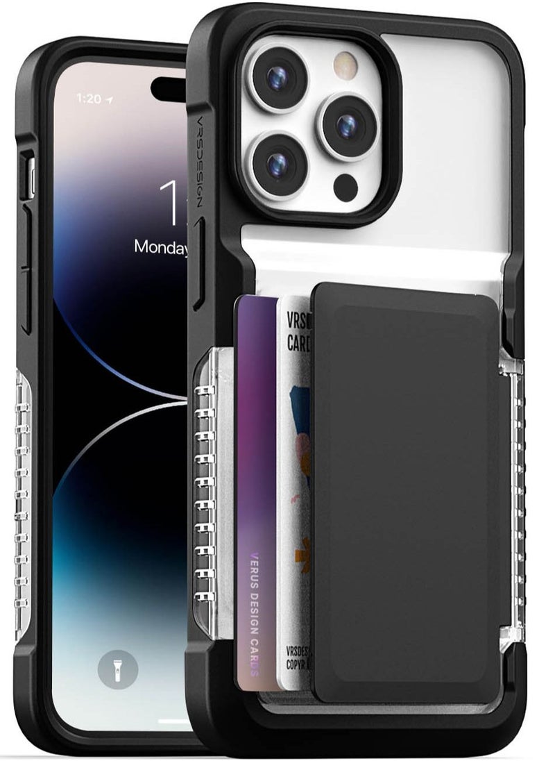 VRS Design Neo Flip iPhone 14 Pro MAX Case Cover Wallet with Semi Automatic Snap Door Credit Card Holder Slot [2 Cards] - Matte Black  - Image 1