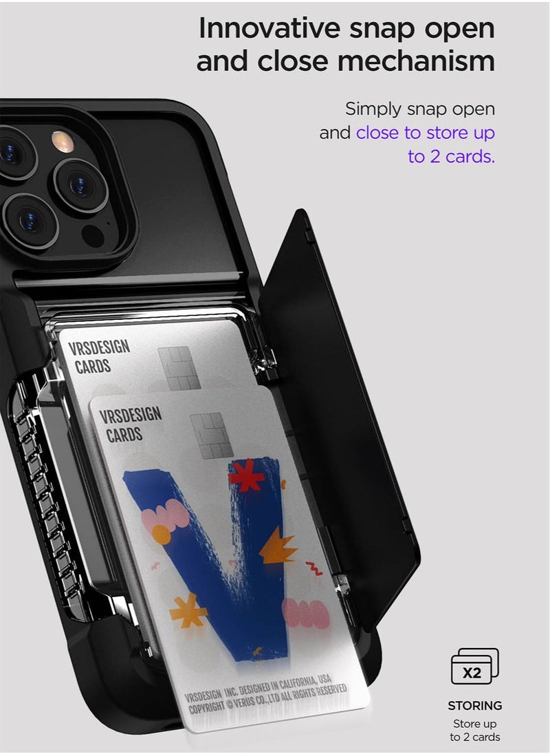 VRS Design Neo Flip iPhone 14 Pro MAX Case Cover Wallet with Semi Automatic Snap Door Credit Card Holder Slot [2 Cards] - Matte Black  - Image 2