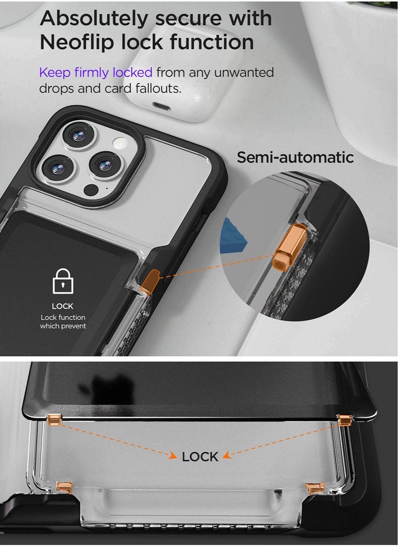 VRS Design Neo Flip iPhone 14 Pro MAX Case Cover Wallet with Semi Automatic Snap Door Credit Card Holder Slot [2 Cards] - Matte Black  - Image 3