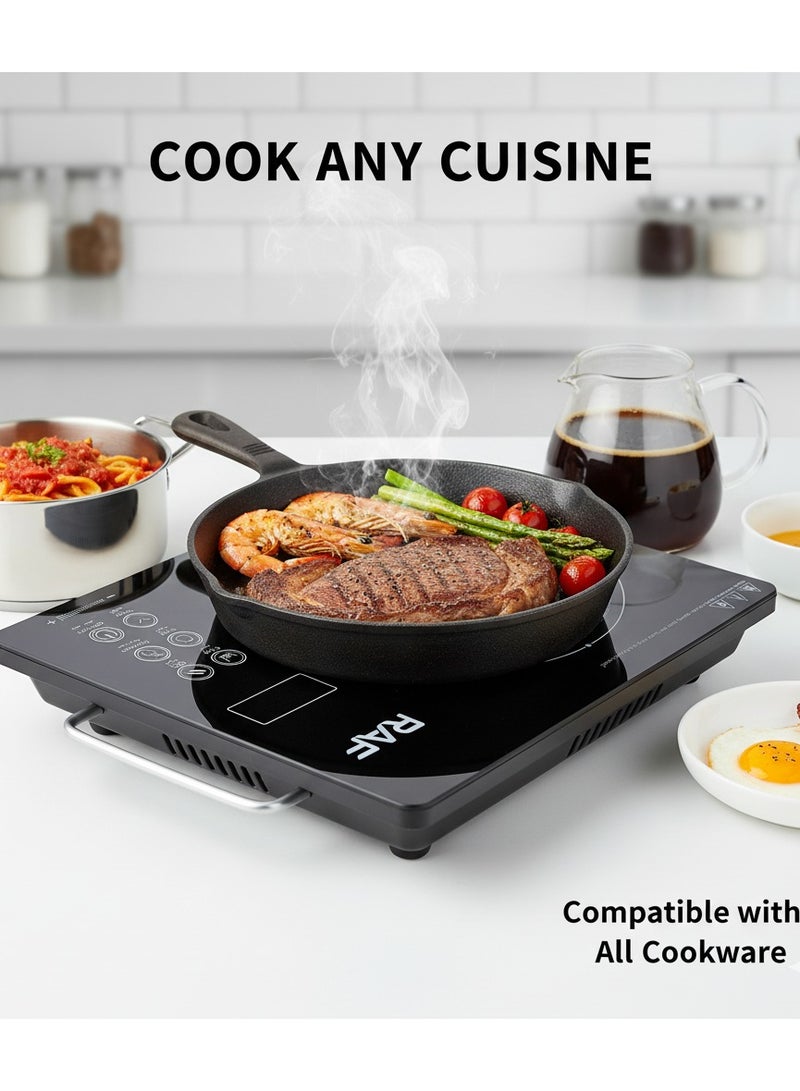آر إيه أف موقد حثي محمول، موقد كهربائي ساخن بقوة ٣٥٠٠ واط، مزود بشعلة حثية. مستويات حرارة، إيقاف تلقائي، شاشة LED، مؤقت، شعلات حثية للطهي. - Image 2