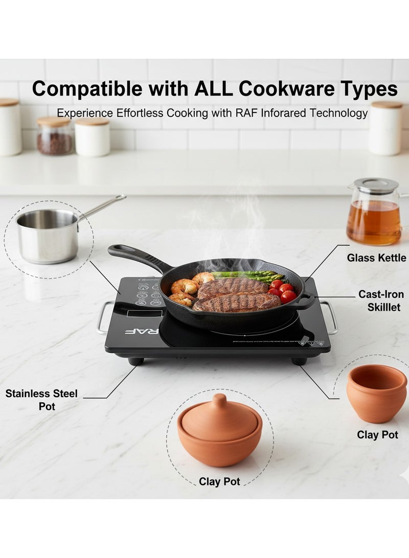 آر إيه أف موقد حثي محمول، موقد كهربائي ساخن بقوة ٣٥٠٠ واط، مزود بشعلة حثية. مستويات حرارة، إيقاف تلقائي، شاشة LED، مؤقت، شعلات حثية للطهي. - Image 3