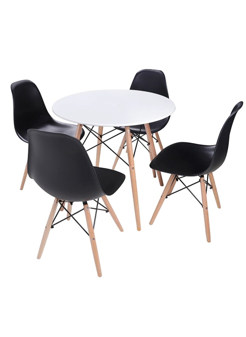 MAAS - A Set of 5 Pieces a Wooden Dining and Coffee Table with Chairs In A Modern Design for Home and Office with 4 Chairs Plastic Stools and Wooden Legs with A Metal Frame From Maas - Image 1
