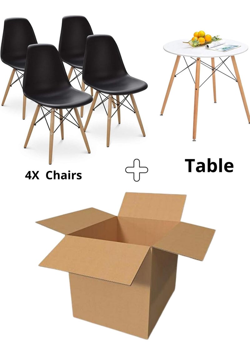 MAAS - A Set of 5 Pieces a Wooden Dining and Coffee Table with Chairs In A Modern Design for Home and Office with 4 Chairs Plastic Stools and Wooden Legs with A Metal Frame From Maas - Image 1