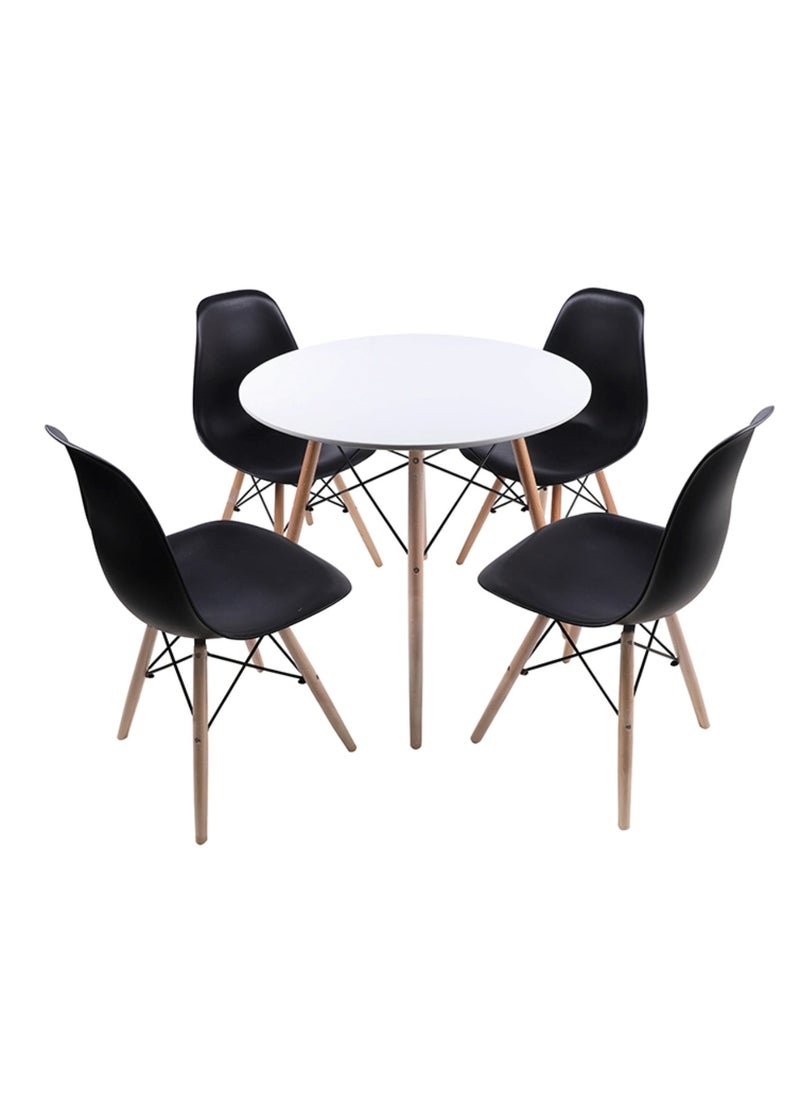 MAAS - A Set of 5 Pieces a Wooden Dining and Coffee Table with Chairs In A Modern Design for Home and Office with 4 Chairs Plastic Stools and Wooden Legs with A Metal Frame From Maas - Image 1
