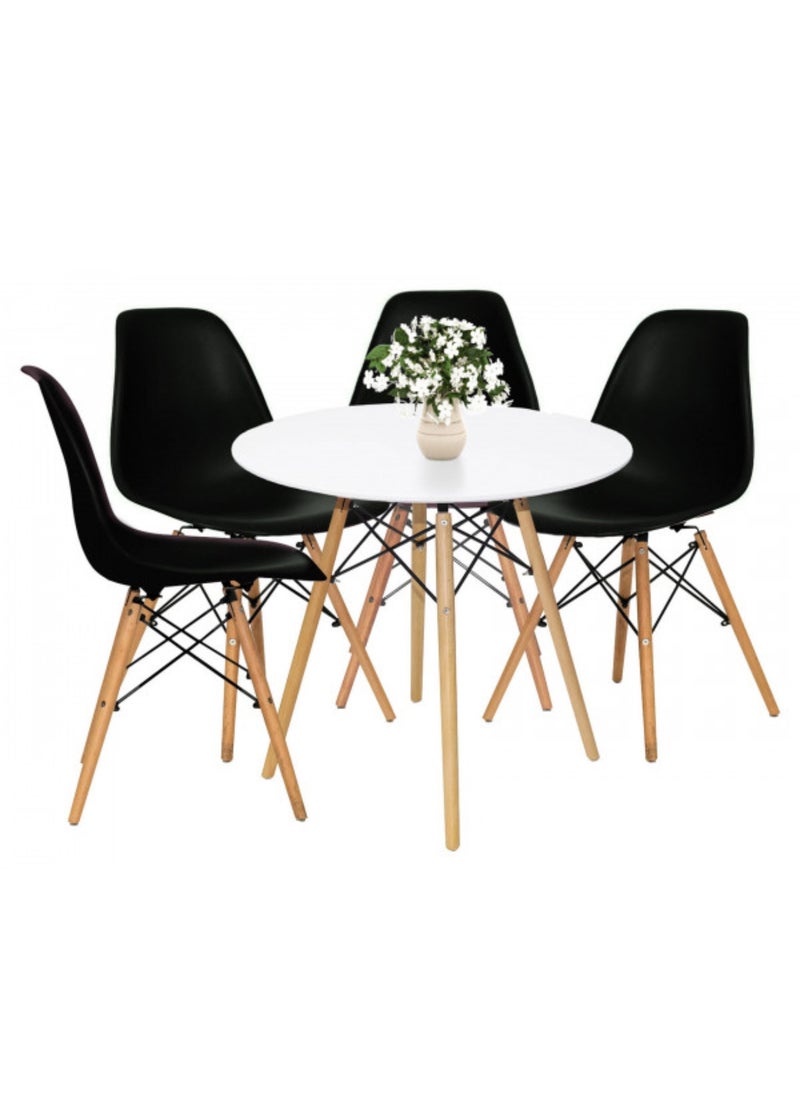 MAAS - A Set of 5 Pieces a Wooden Dining and Coffee Table with Chairs In A Modern Design for Home and Office with 4 Chairs Plastic Stools and Wooden Legs with A Metal Frame From Maas - Image 1