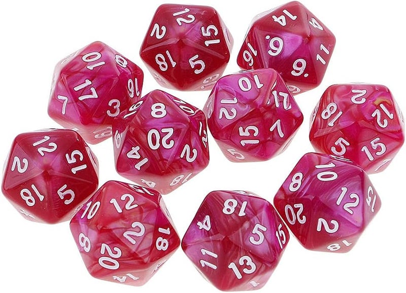 klarako 10pcs 20 Sided Dice D20 Polyhedral Dice for Game Dice - Purple Red, 16mm - Image 3