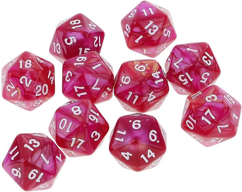 klarako 10pcs 20 Sided Dice D20 Polyhedral Dice for Game Dice - Purple Red, 16mm - Image 1
