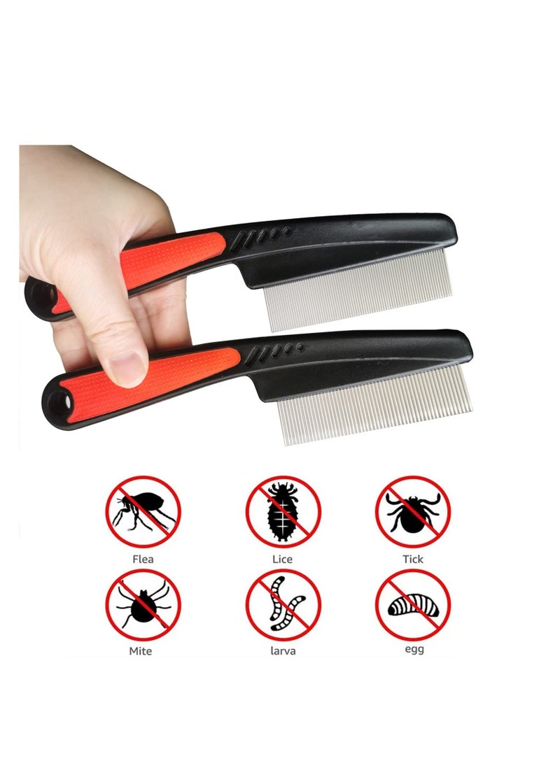 Stainless Steel Fine & Wide Tooth Comb, 2 Pcs Professional Dandruff Comb, High Strength Teeth Hair Combs, Grooming Tool for Kids and Adults
