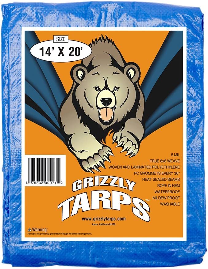 B-Air Grizzly Tarps by B-Air 14' x 20' Large Multi-Purpose Waterproof Heavy Duty Poly Tarp with Grommets Every 36", 8x8 Weave, 5 Mil Thick, for Home, Boats, Cars, Camping, Protective Cover, Blue - Image 4