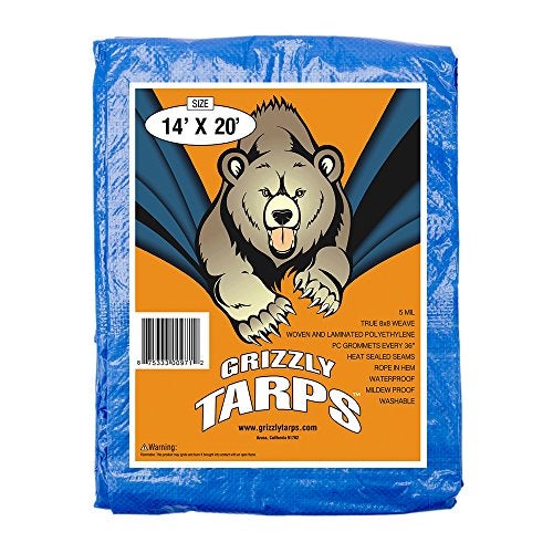 B-Air Grizzly Tarps by B-Air 14' x 20' Large Multi-Purpose Waterproof Heavy Duty Poly Tarp with Grommets Every 36", 8x8 Weave, 5 Mil Thick, for Home, Boats, Cars, Camping, Protective Cover, Blue - Image 1