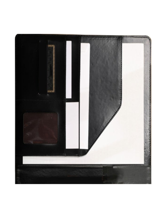 Business Folder Organizer PU Leather Card Holder for Documents File Office Supplies Black - Image 3
