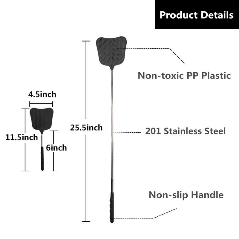 Foxany Telescopic Fly Swatters, Durable Plastic Fly Swatter Heavy Duty Set, Flyswatter with Stainless Steel Handle for Indoor/Outdoor/Classroom (2 Pack) - Image 4