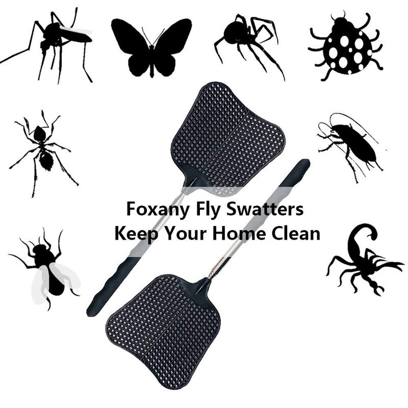 Foxany Telescopic Fly Swatters, Durable Plastic Fly Swatter Heavy Duty Set, Flyswatter with Stainless Steel Handle for Indoor/Outdoor/Classroom (2 Pack) - Image 2