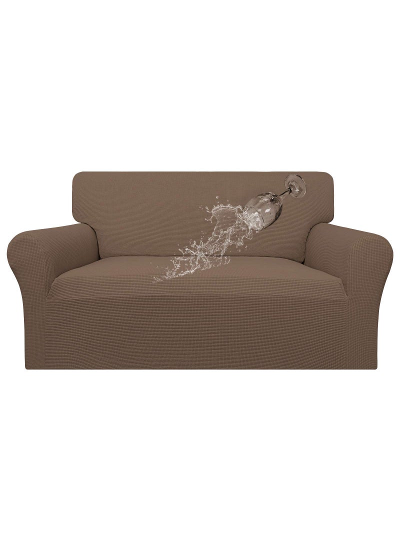 Easy-Going EasyGoing 100 Waterproof Loveseat Couch Cover Dual Waterproof Sofa Cover Stretch Jacquard Sofa Slipcover Leakproof Furniture Protector for Kids Pets Dog and Cat Loveseat Brown 