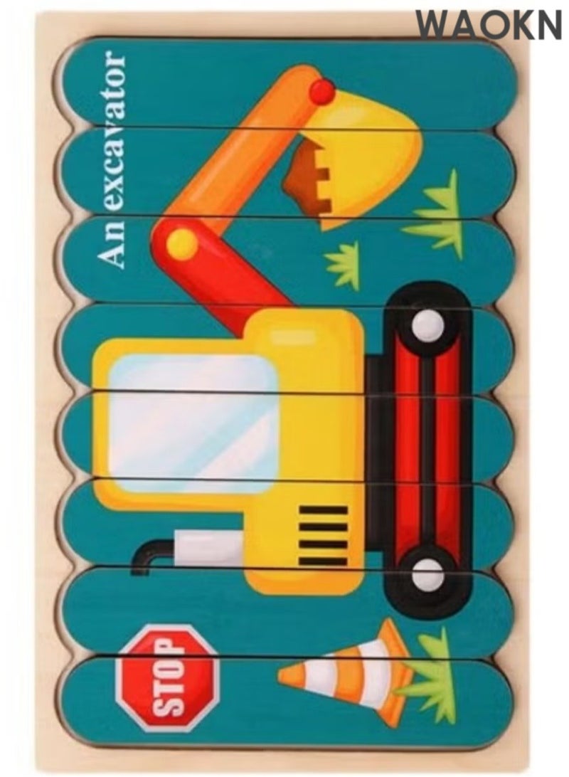 WAOKN Kids Wooden Puzzle Early Education Creative Embedded Double Sided Strip Building Blocks Puzzle Exercise Children Hand and Eye Coordination Ability Cognitive Ability