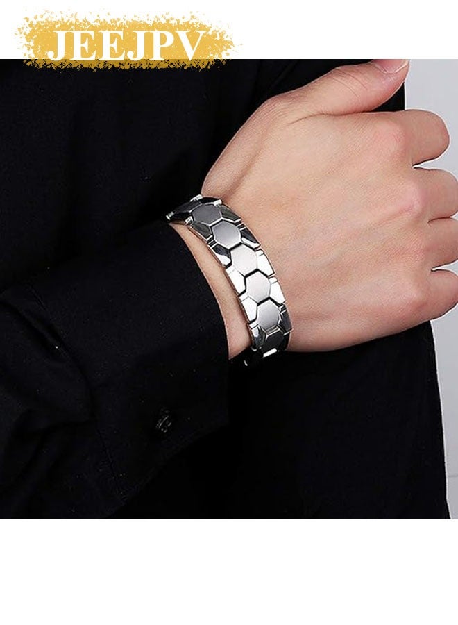 JEEJPV Men's Magnetic Bracelet Titanium Steel Magnetic Bracelet with Double Row 4 Kinds Magnets  - Image 1