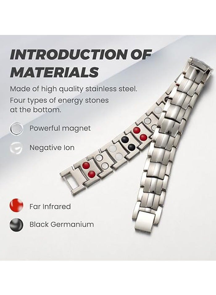 JEEJPV Men's Magnetic Bracelet Titanium Steel Magnetic Bracelet with Double Row 4 Kinds Magnets  - Image 3