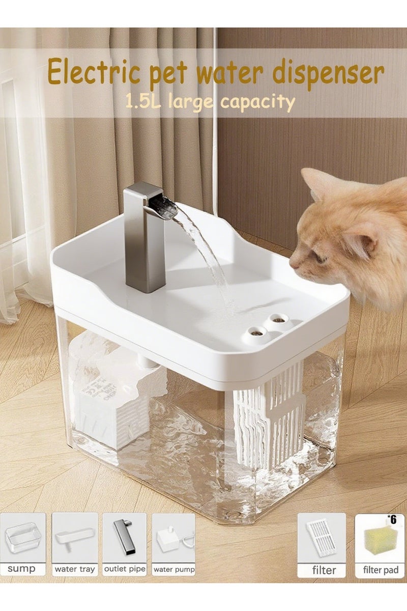 Generic 1.5L Auto Pet Water Fountain, Large Cat Water Fountain With 6 Filter Pad , Ultra Silent Water Fountain With 3 Water Flow Modes for Cats and Dogs  - Image 2