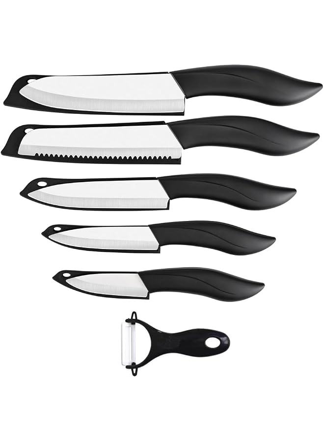 S-TOP Ceramic Knife Set 6 Piece Ceramic Knives Colored with Cover Kitchen Knife Set include Peeler 3 inch Paring Knife Bread knife 6 inch Small Chef Knife - Image 1