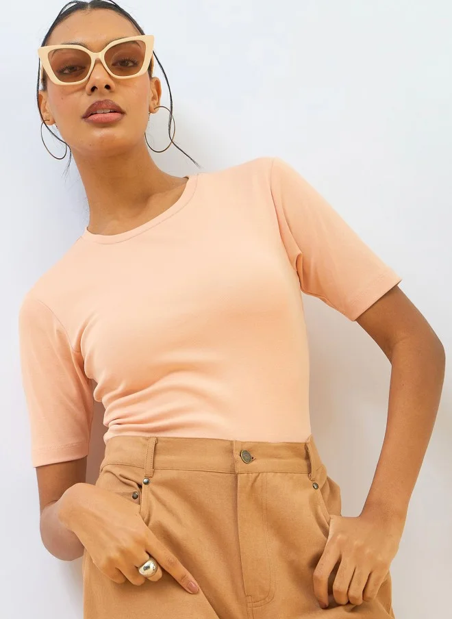 SASSAFRAS Peach Slim Fit T-Shirt for Women
