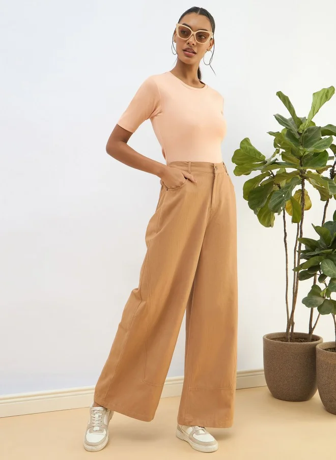 SASSAFRAS Peach Slim Fit T-Shirt for Women