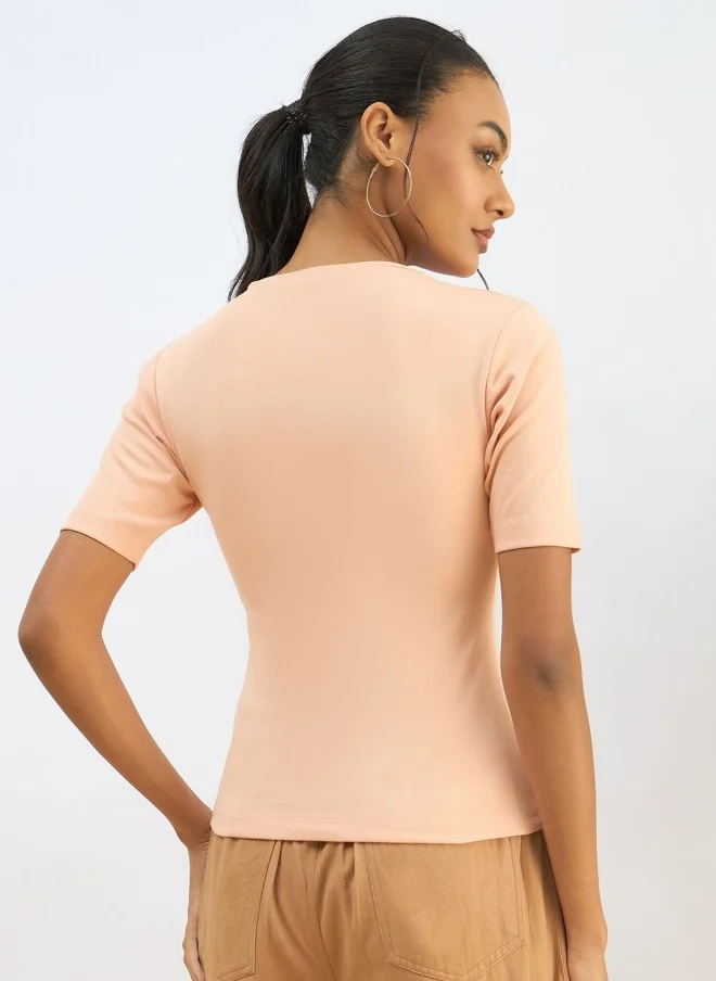 SASSAFRAS Peach Slim Fit T-Shirt for Women