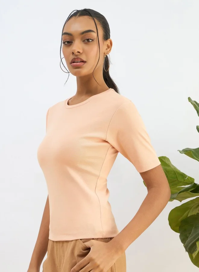 SASSAFRAS Peach Slim Fit T-Shirt for Women