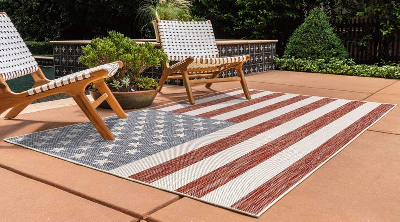 Unique Loom Outdoor Collection Area Rug (7' 1' x 10' Rectangle, Red/ Blue) - Image 2