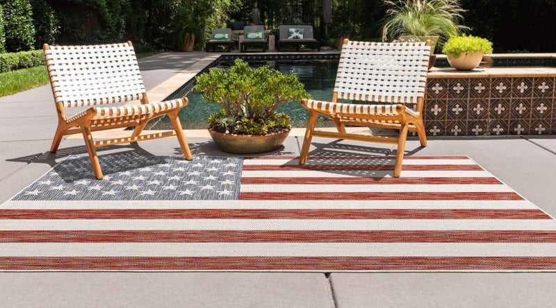 Unique Loom Outdoor Collection Area Rug (7' 1' x 10' Rectangle, Red/ Blue) - Image 5