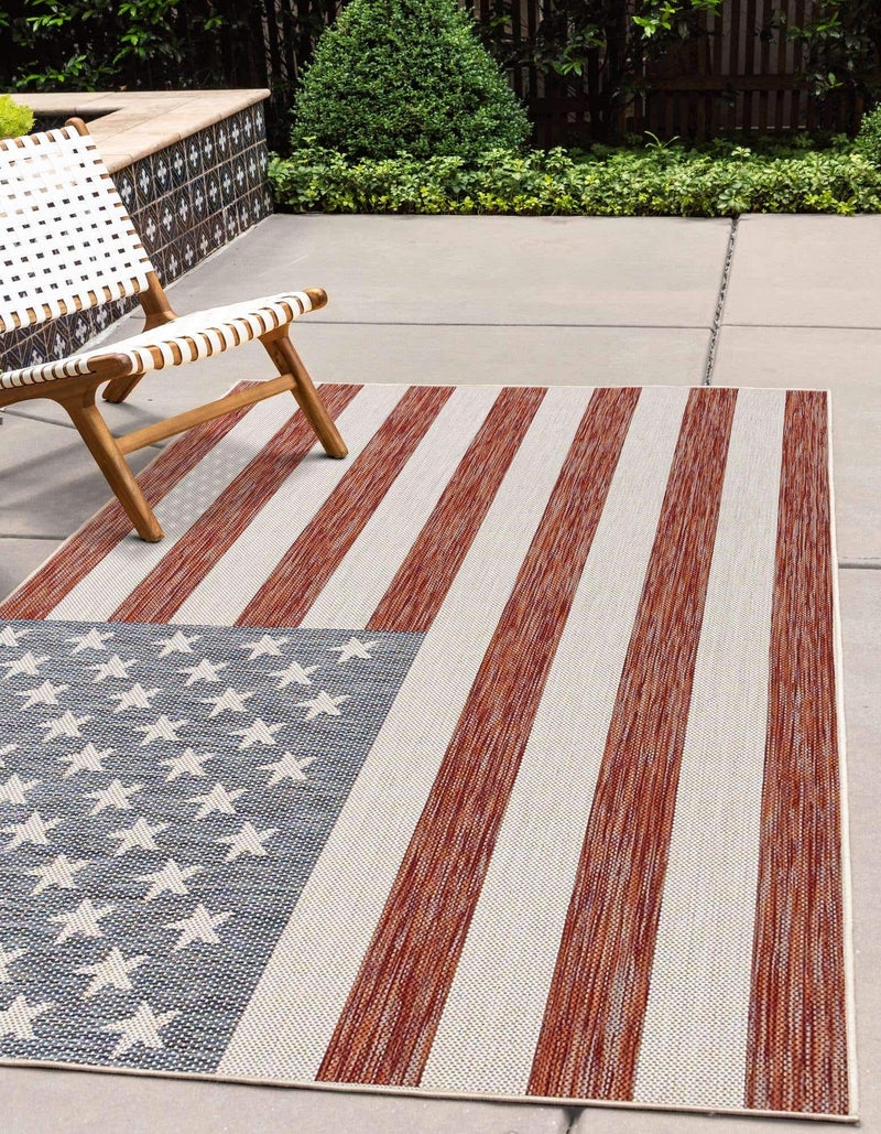 Unique Loom Outdoor Collection Area Rug (7' 1' x 10' Rectangle, Red/ Blue) - Image 1
