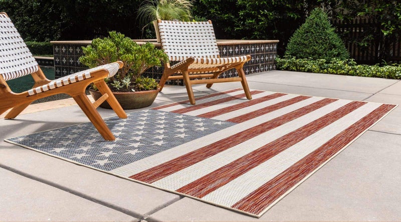 Unique Loom Outdoor Collection Area Rug (7' 1' x 10' Rectangle, Red/ Blue) - Image 3