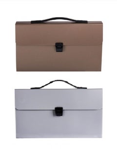 AIWANTO 2 Pcs Expansion File Organiser A4 Size Waterproof Expanding File Folder For School Office (White, Brown)  - Image 1