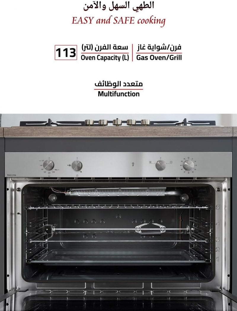 GLEMGAS Gleam Built-In Gas Oven, 89.7 cm, Multifunction with Grill, 113 Liters, Stainless Steel - GFD9GG1IX - Image 2