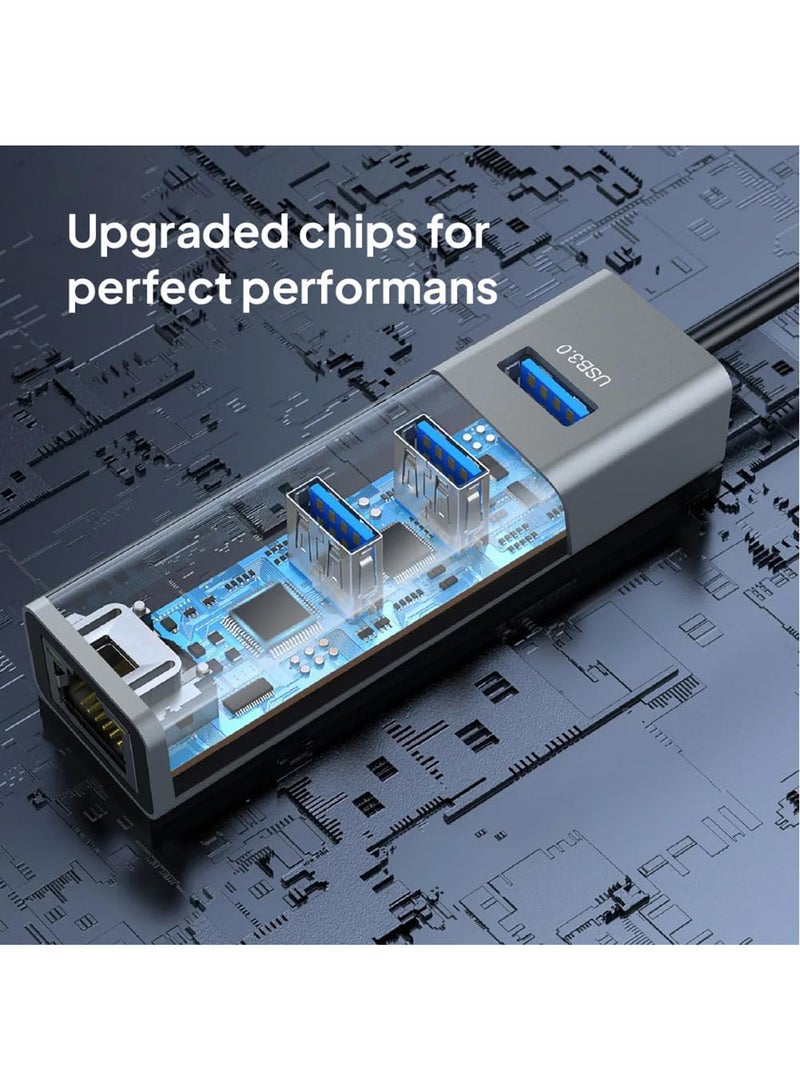 Mowsil USB to LAN RJ45 Ethernet Adapter with 3 Port USB Hub Compatible with MacBook iMac PC Switch Surface Pro Windows Mac OS/IOS Linux Aluminum adapter, Grey - Image 3