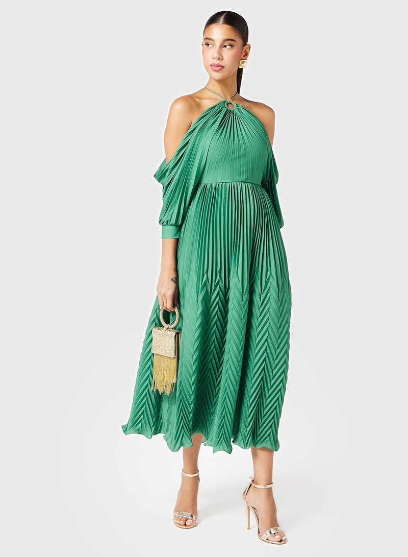 ثريدز باي اجوني فستان ميدي بكسرات وياقة هالتر - Image 1