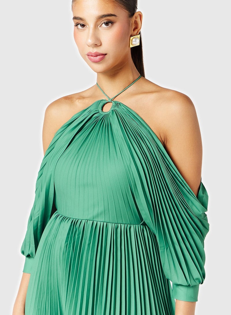 ثريدز باي اجوني فستان ميدي بكسرات وياقة هالتر - Image 3