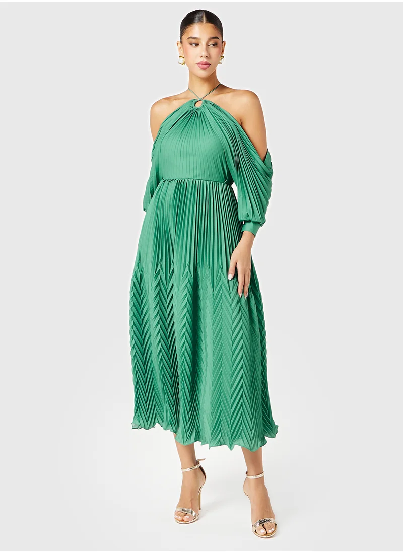 Threadz by Ajooni Draped Cold Shoulder Pleated Dress