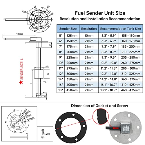 ARTILAURA 0-190 ohm Fuel Sending Unit 12"(300mm) Stainless Steel Water Fuel Gas Tank Level Sender for Boat Marine AUTO Car Truck Vehicle - Image 5